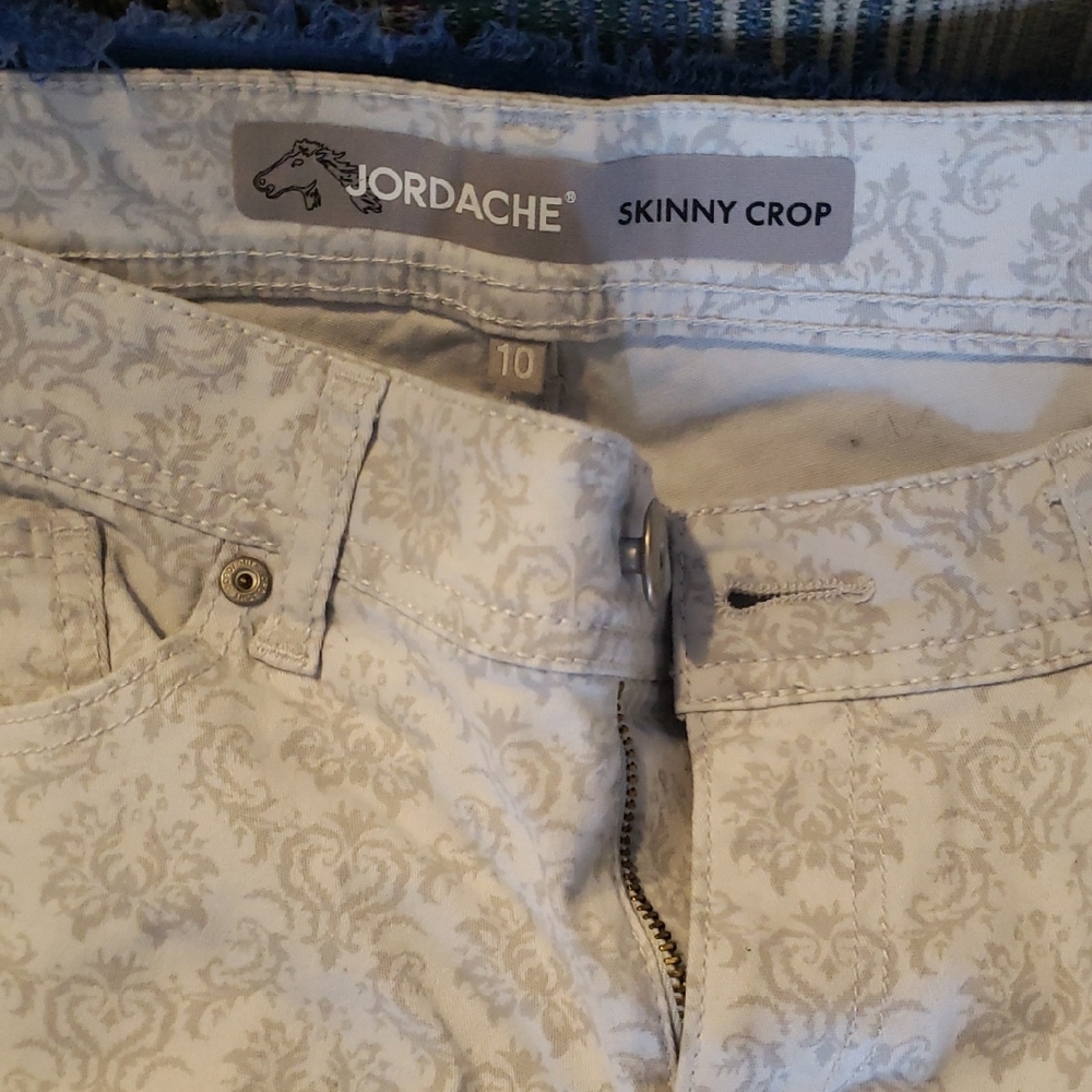 Jordache Cream Jeans with Beige Floral Damask